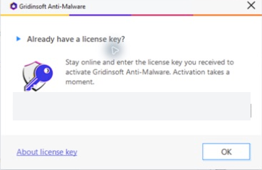 Already have a license key dialog with the private key field redacted