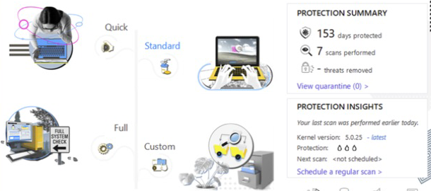 Quick, Standard, Full, and Custom scan options in Gridinsoft Anti-Malware