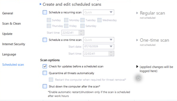Scheduled scan settings in Gridinsoft Anti-Malware