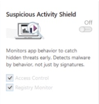 Suspicious Activity Shield protection card in Gridinsoft Anti-Malware