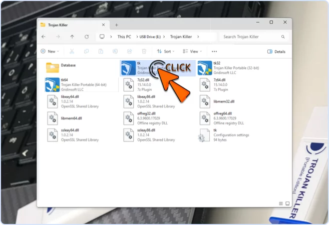 Windows File Explorer on USB drive launching Trojan Killer executable