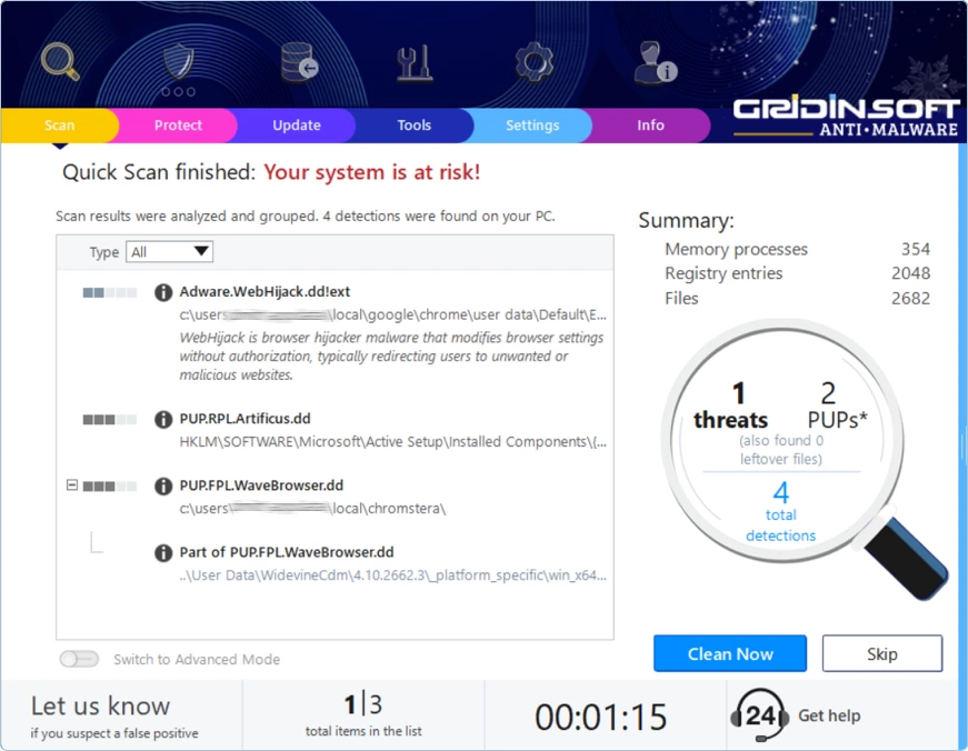 Scan Results screen with Clean Now button visible
