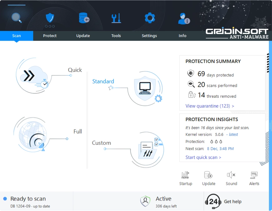 Scan start page shown in the Lite skin after switching