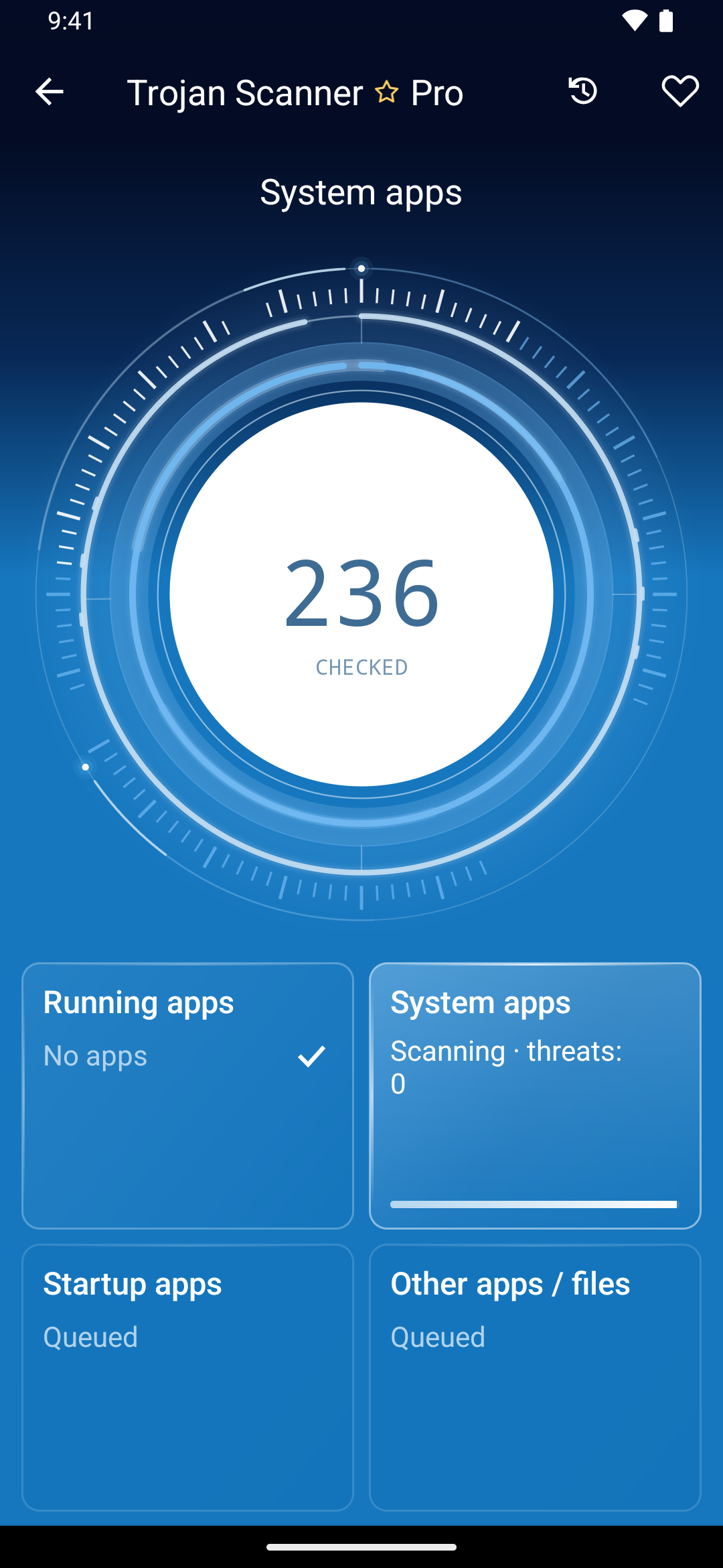 An installed-app scan in progress in Trojan Scanner Pro