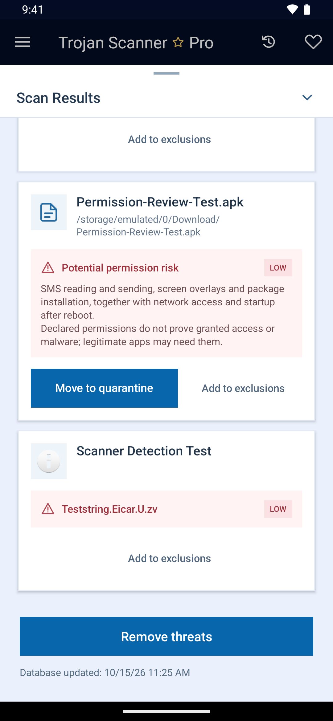 Expanded detection details and actions in Trojan Scanner Pro