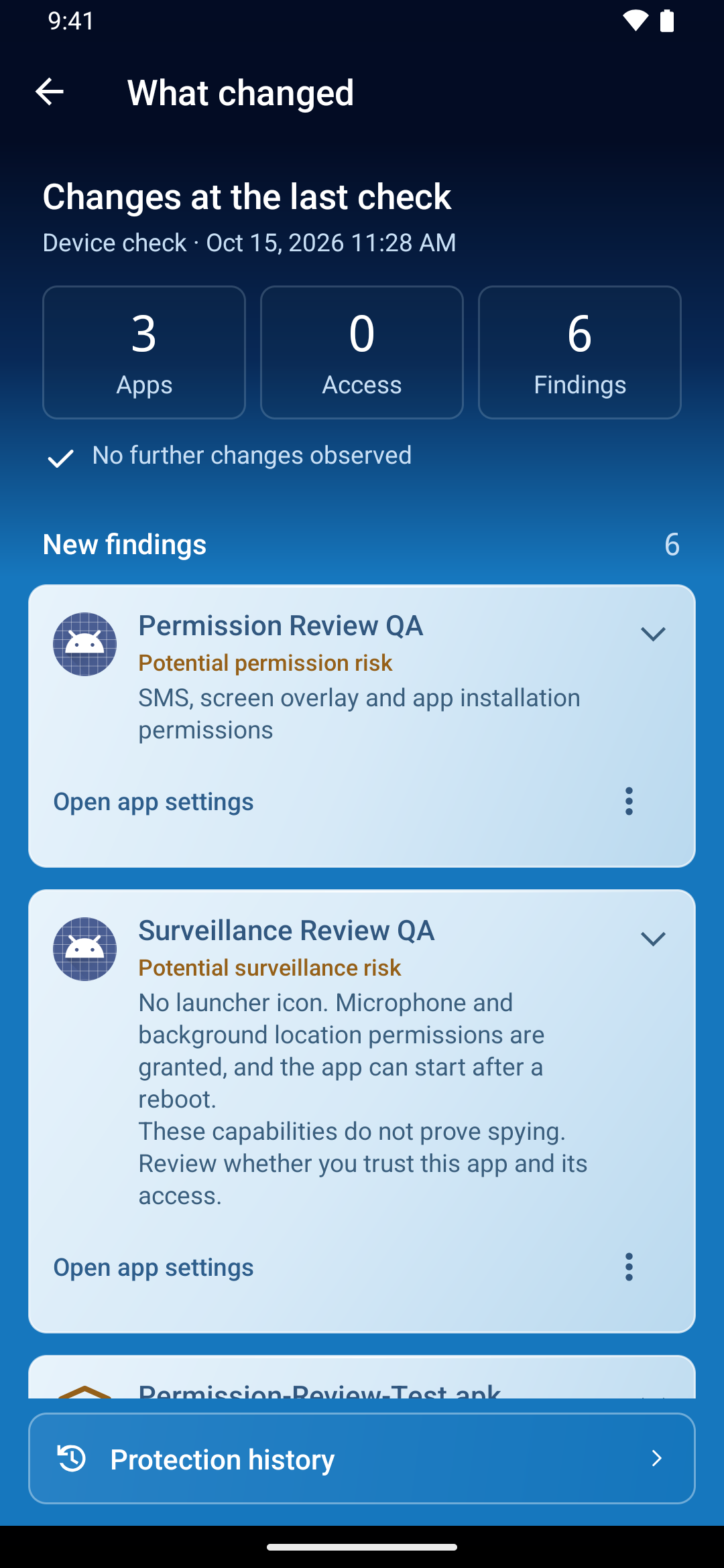 What changed in Trojan Scanner showing app, special-access and finding sections