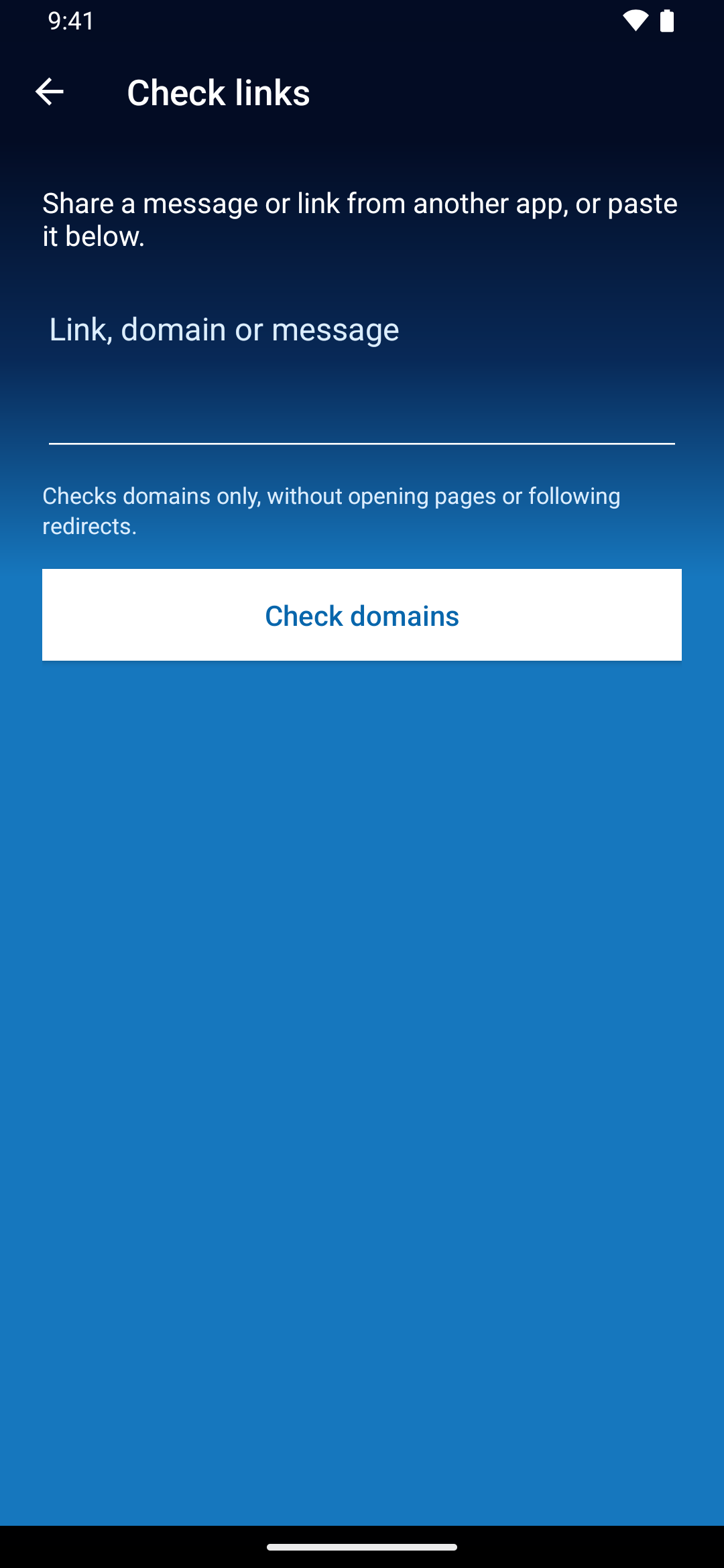 Trojan Scanner link checker with a field for a shared or pasted link
