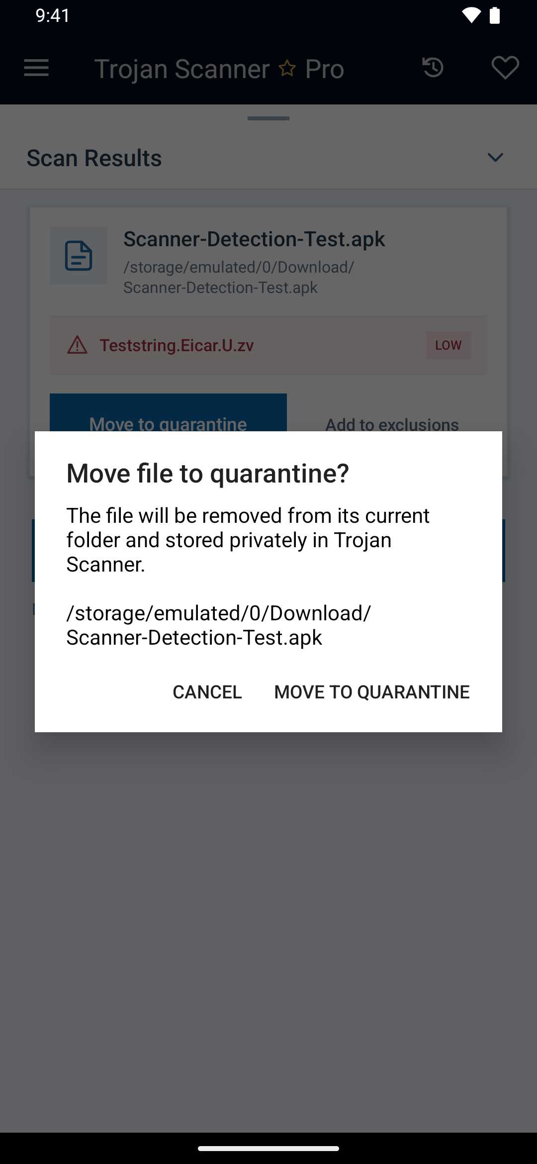 Confirmation before moving a detected test file to Quarantine